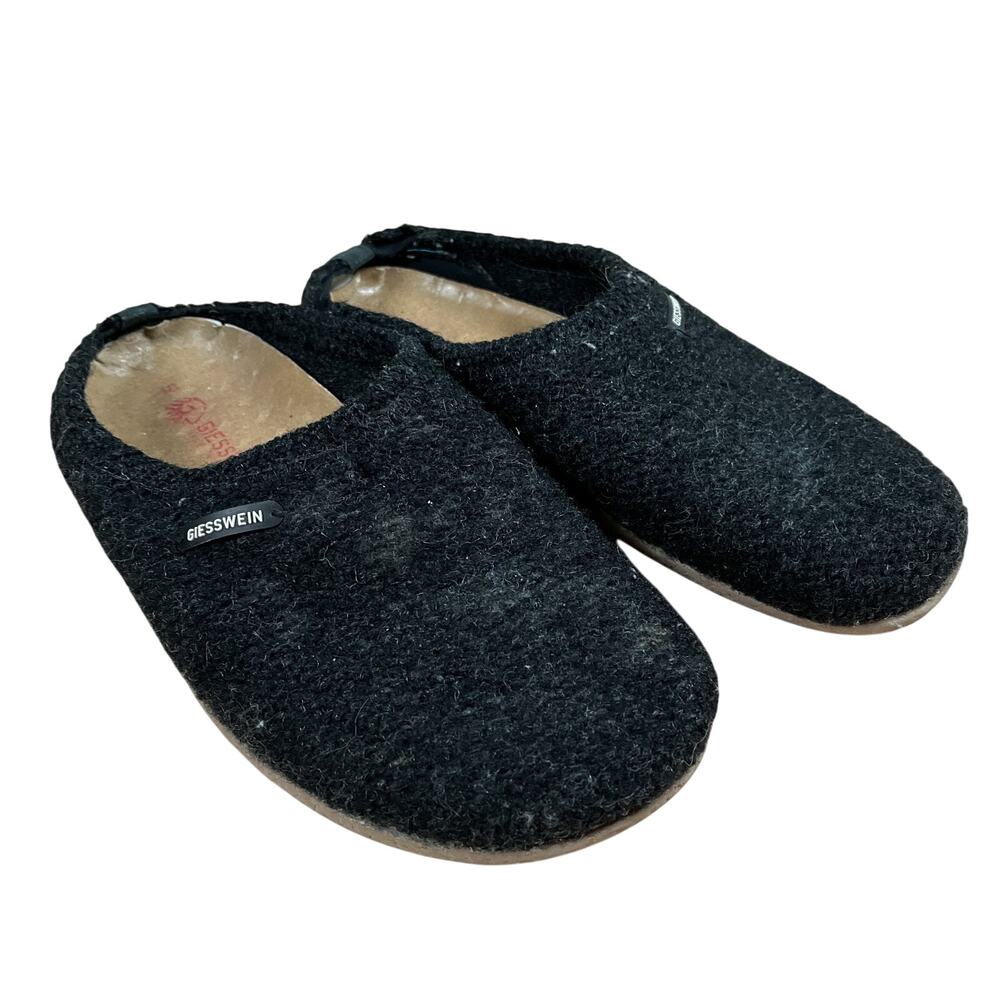 Giesswein Slippers Womens 40 US 9 Black Wool Low Slip On Mule Fuzzy Boho